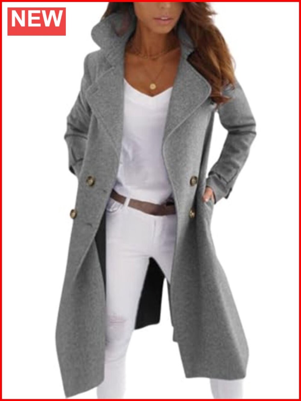 Wool Blend Double Breasted Pea Coat Long Winter Coat